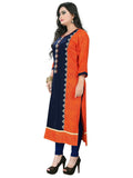 Buys Women's Orange, Blue Color Rayon Straight Kurta